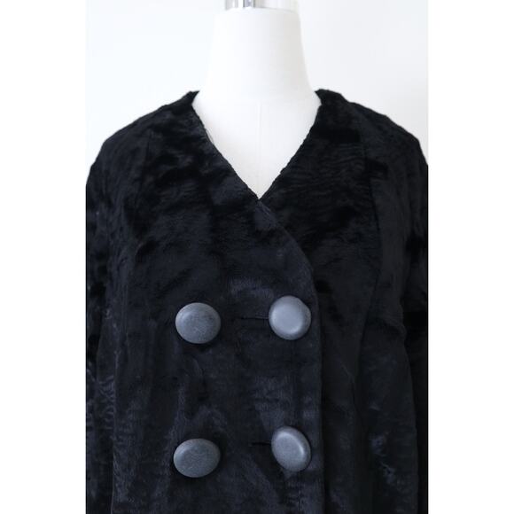 Vintage 1960s Styled By Winter Size L Faux Fur Teddy Coat Double Breasted Black - Picture 2 of 12